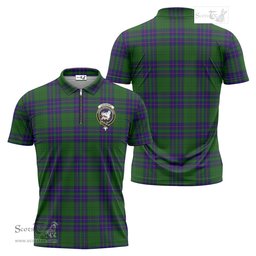 ScotsTee Shop Scottish Lockhart Modern Clan Crest Tartan Zipper Polo Shirt