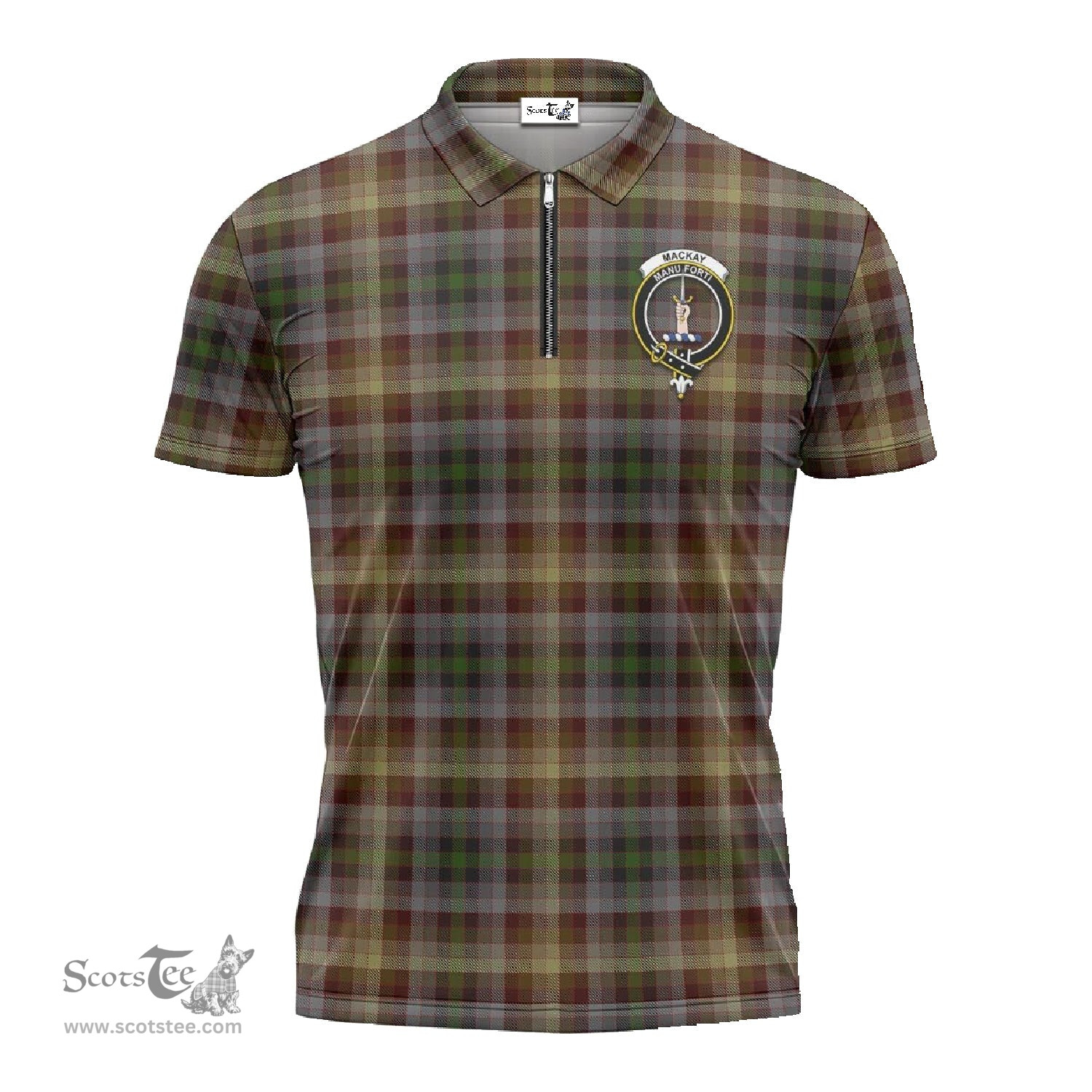 ScotsTee Shop Scottish MacKay of Strathnaver Clan Crest Tartan Zipper Polo Shirt