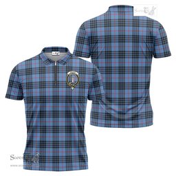 ScotsTee Shop Scottish MacKay Blue Clan Crest Tartan Zipper Polo Shirt