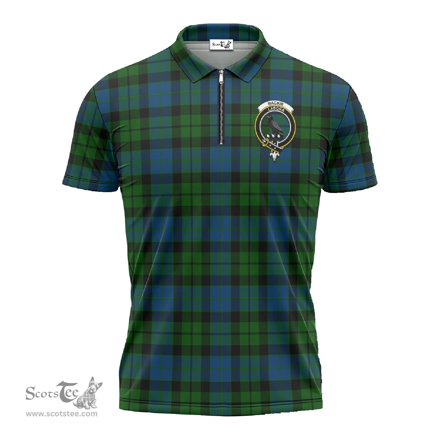 ScotsTee Shop Scottish MacKie Clan Crest Tartan Zipper Polo Shirt
