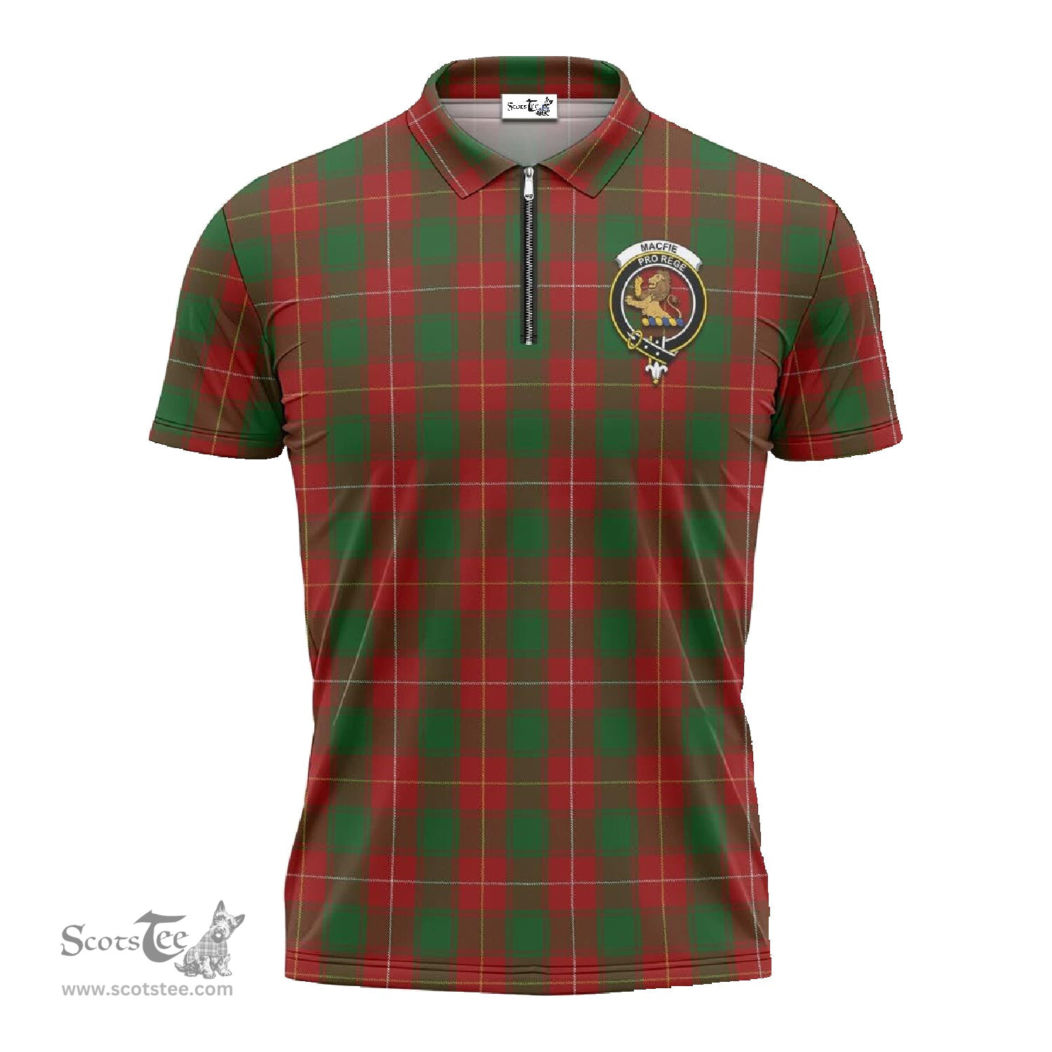 ScotsTee Shop Scottish MacFie Clan Crest Tartan Zipper Polo Shirt