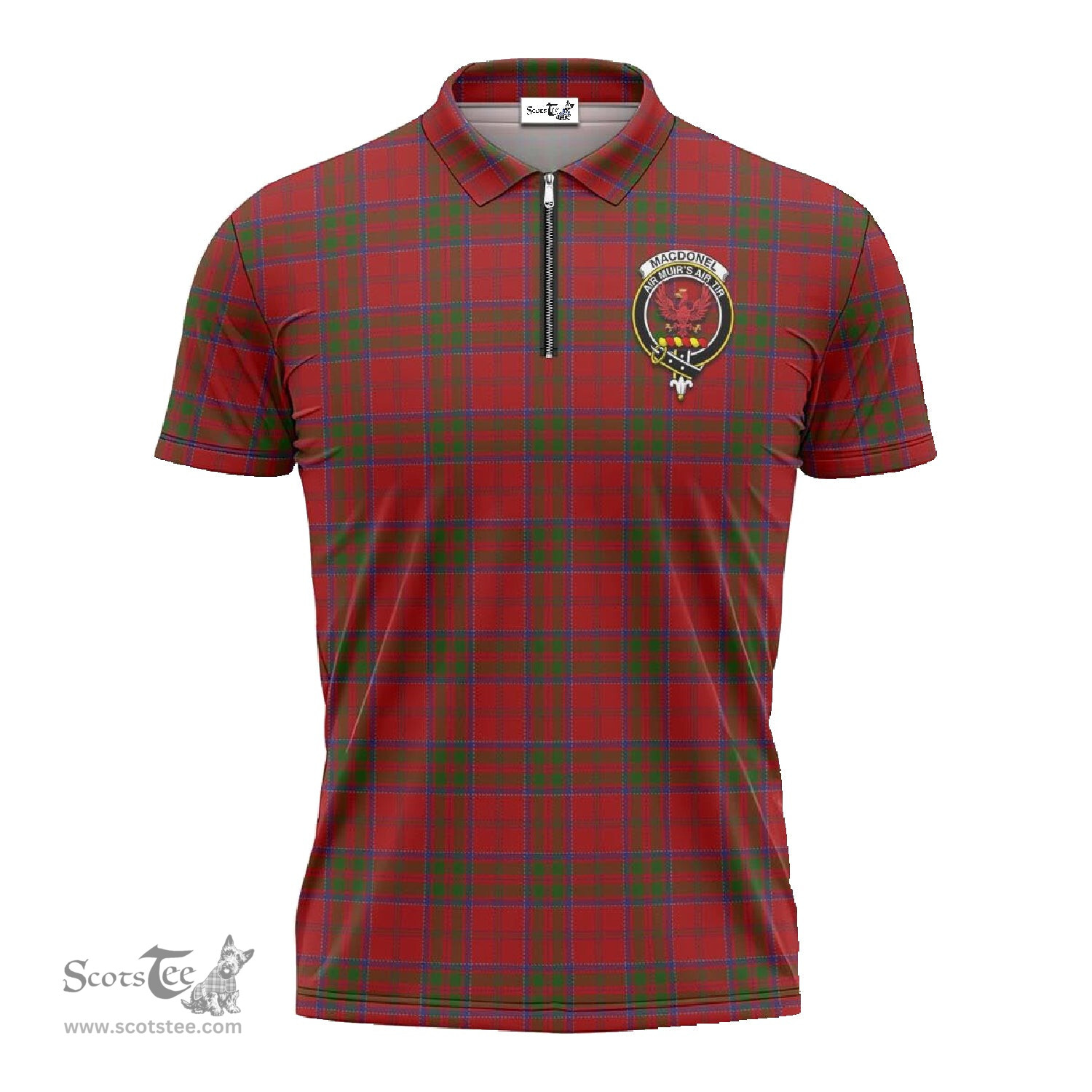 ScotsTee Shop Scottish MacDonell of Keppoch Clan Crest Tartan Zipper Polo Shirt