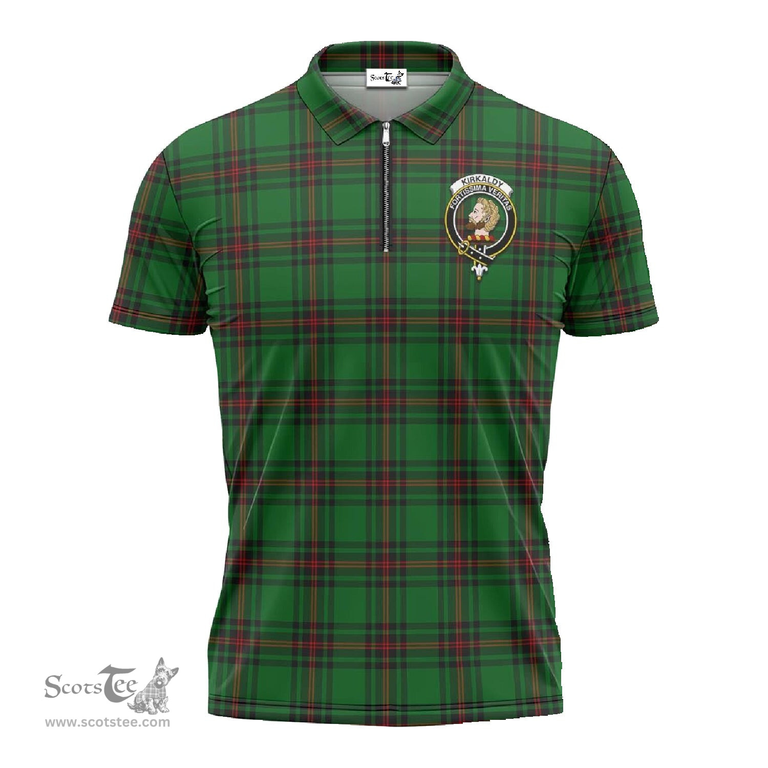 ScotsTee Shop Scottish Kirkaldy Clan Crest Tartan Zipper Polo Shirt
