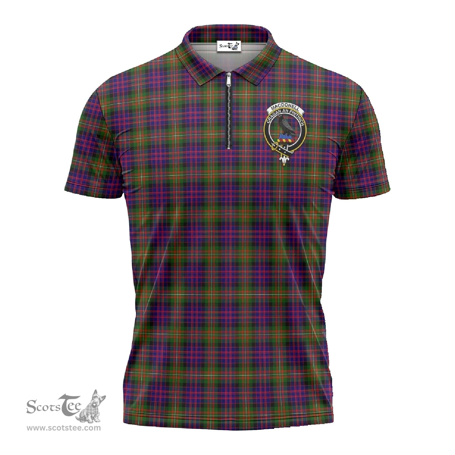 ScotsTee Shop Scottish MacDonell of Glengarry Modern Clan Crest Tartan Zipper Polo Shirt
