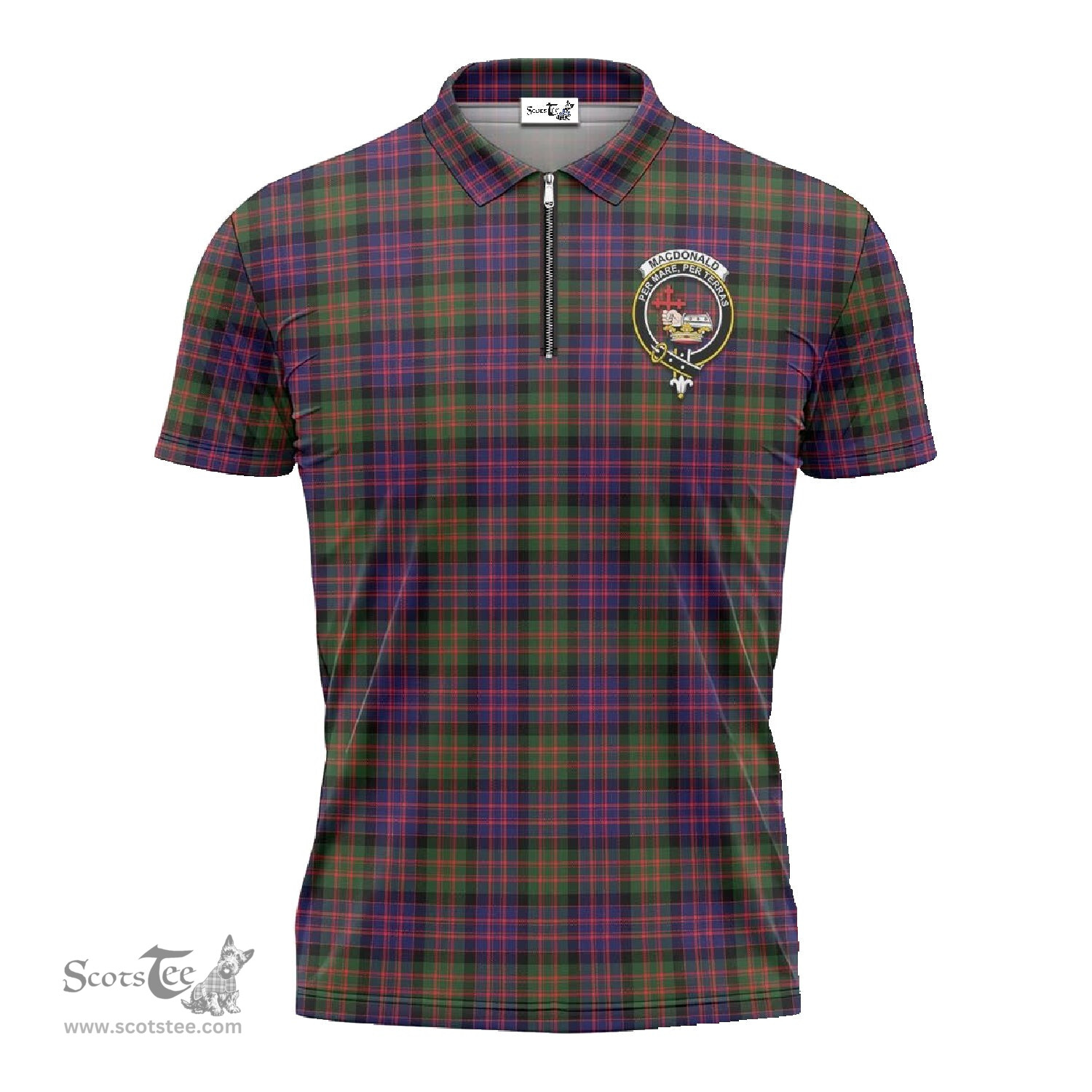 ScotsTee Shop Scottish MacDonald Modern Clan Crest Tartan Zipper Polo Shirt