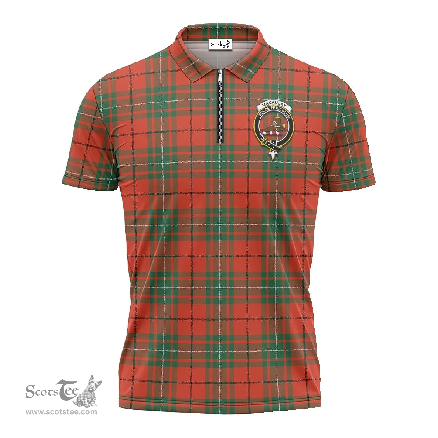 ScotsTee Shop Scottish MacAulay Ancient Clan Crest Tartan Zipper Polo Shirt