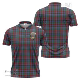 ScotsTee Shop Scottish Gordon Red Clan Crest Tartan Zipper Polo Shirt