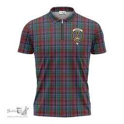ScotsTee Shop Scottish Gordon Red Clan Crest Tartan Zipper Polo Shirt