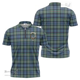 ScotsTee Shop Scottish MacKinlay Ancient Clan Crest Tartan Zipper Polo Shirt