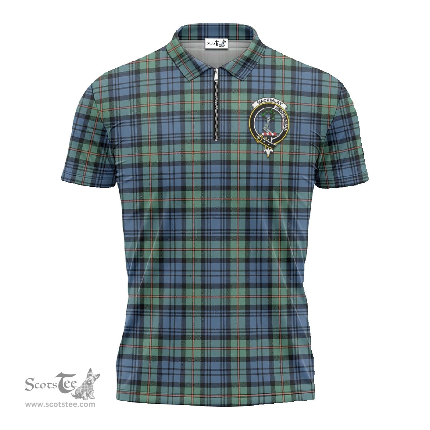ScotsTee Shop Scottish MacKinlay Ancient Clan Crest Tartan Zipper Polo Shirt