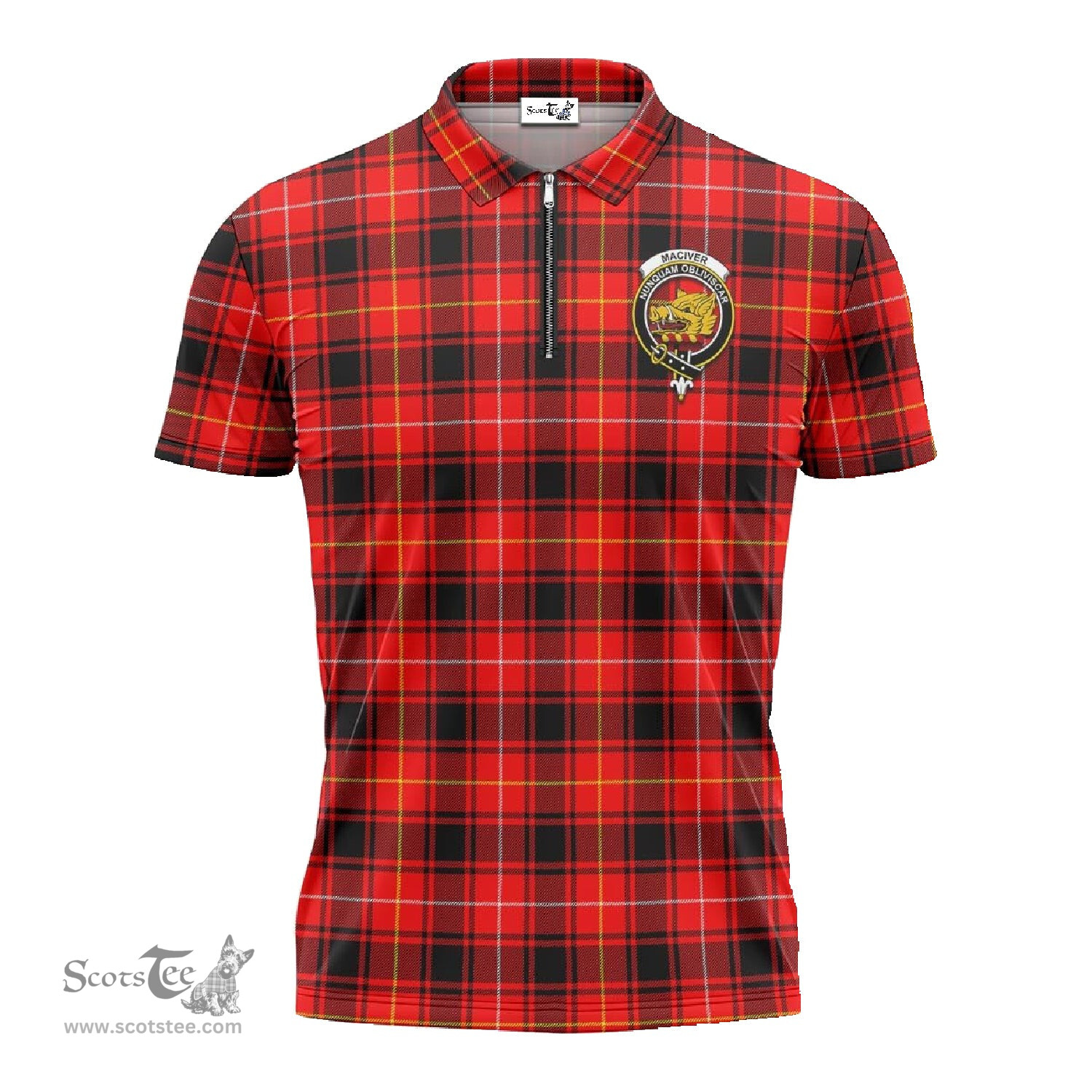 ScotsTee Shop Scottish MacIver Modern Clan Crest Tartan Zipper Polo Shirt