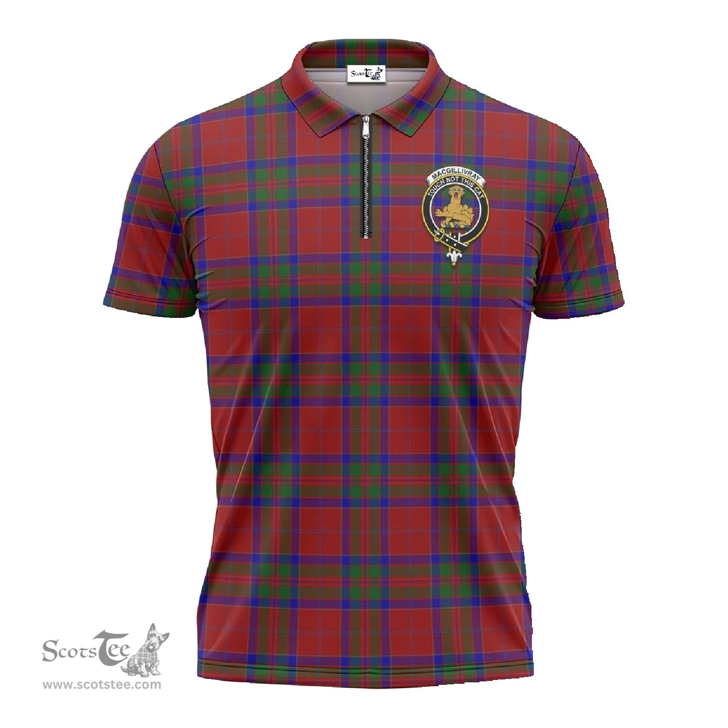 ScotsTee Shop Scottish MacGillivray Clan Crest Tartan Zipper Polo Shirt