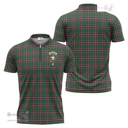 ScotsTee Shop Scottish MacFarlane Hunting Clan Crest Tartan Zipper Polo Shirt