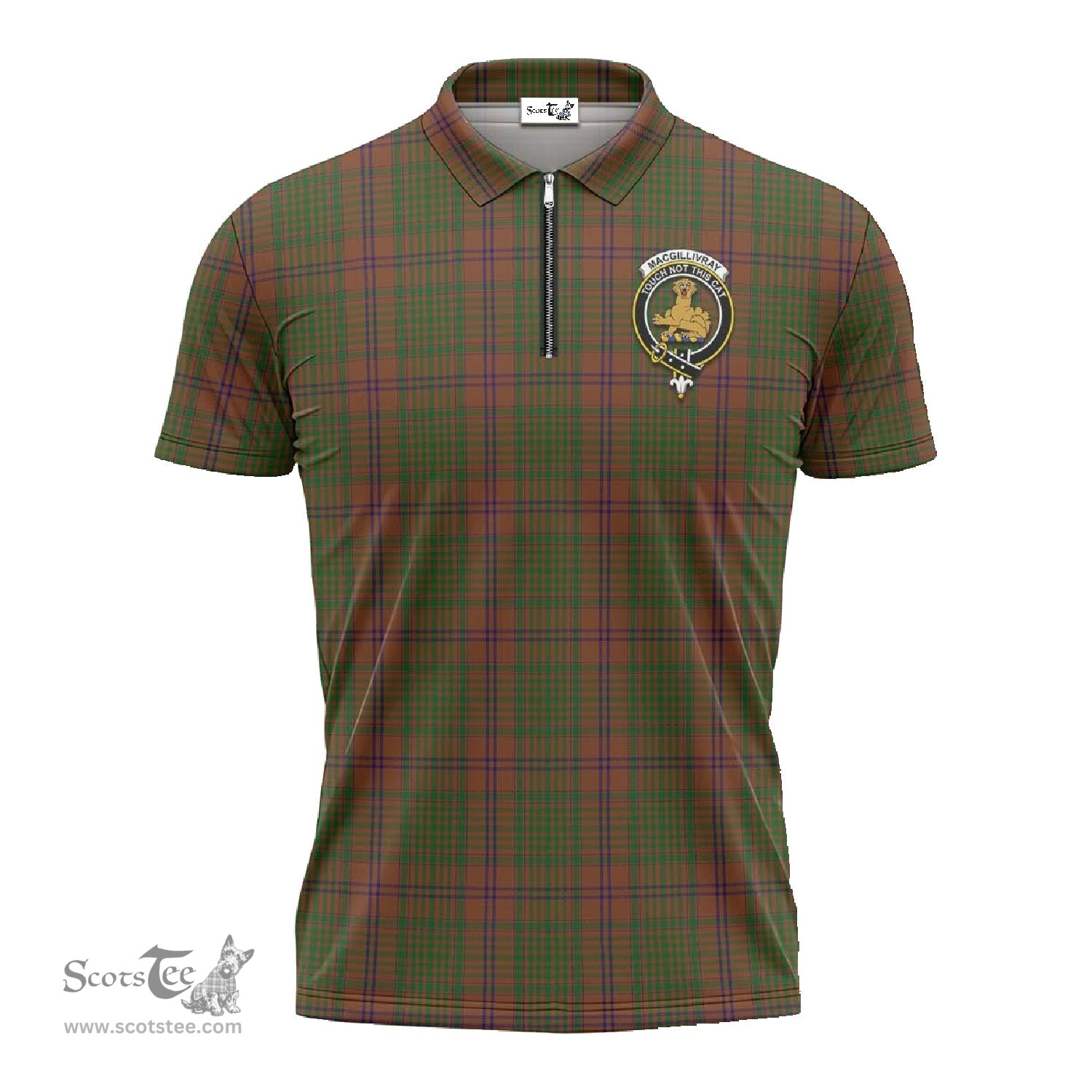 ScotsTee Shop Scottish MacGillivray Hunting Clan Crest Tartan Zipper Polo Shirt