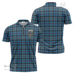 ScotsTee Shop Scottish MacCorquodale Clan Crest Tartan Zipper Polo Shirt
