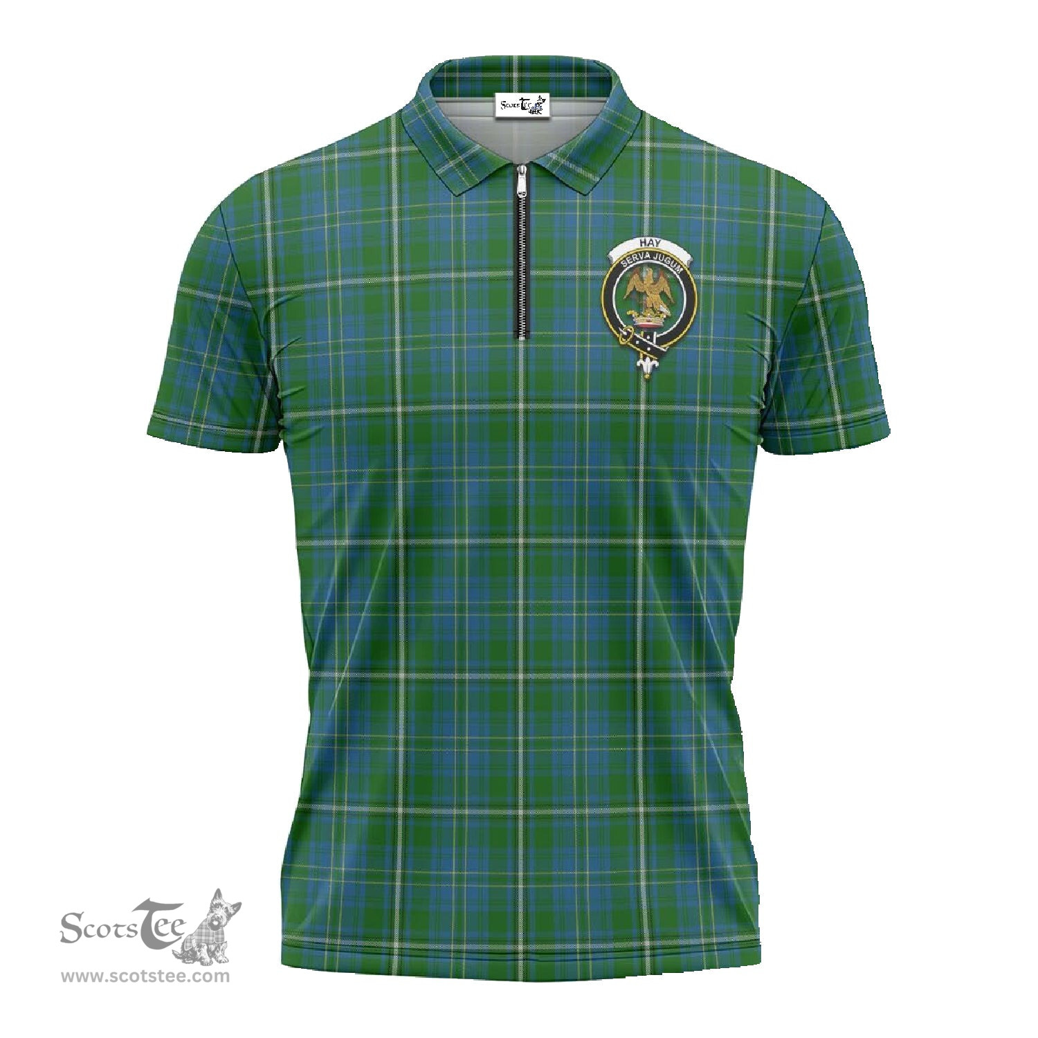 ScotsTee Shop Scottish Hay Hunting Clan Crest Tartan Zipper Polo Shirt