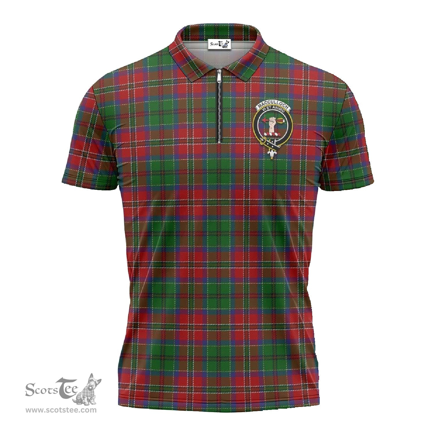 ScotsTee Shop Scottish MacCulloch Clan Crest Tartan Zipper Polo Shirt