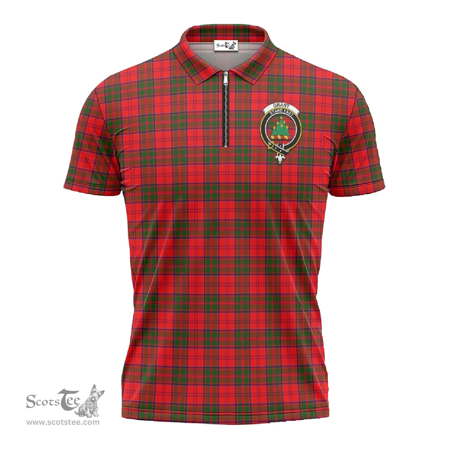 ScotsTee Shop Scottish Grant Modern Clan Crest Tartan Zipper Polo Shirt