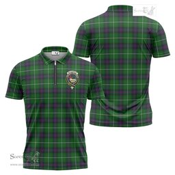 ScotsTee Shop Scottish MacDonald of The Isles Clan Crest Tartan Zipper Polo Shirt