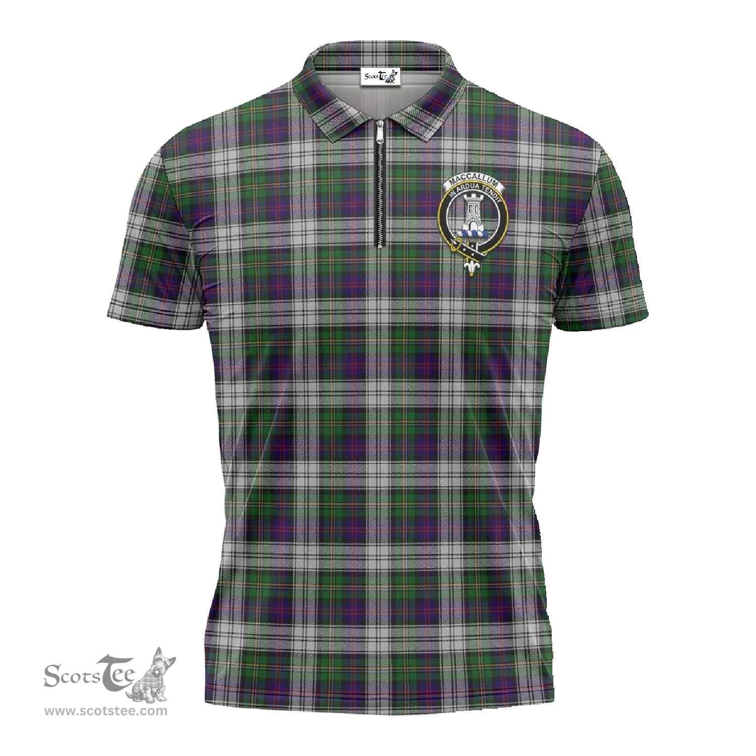 ScotsTee Shop Scottish MacCallum Dress Clan Crest Tartan Zipper Polo Shirt
