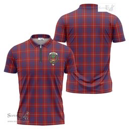 ScotsTee Shop Scottish Hamilton Clan Crest Tartan Zipper Polo Shirt