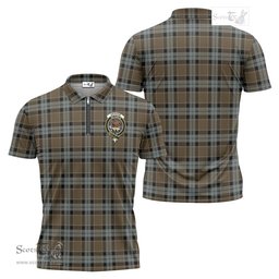 ScotsTee Shop Scottish Graham of Menteith Weathered Clan Crest Tartan Zipper Polo Shirt