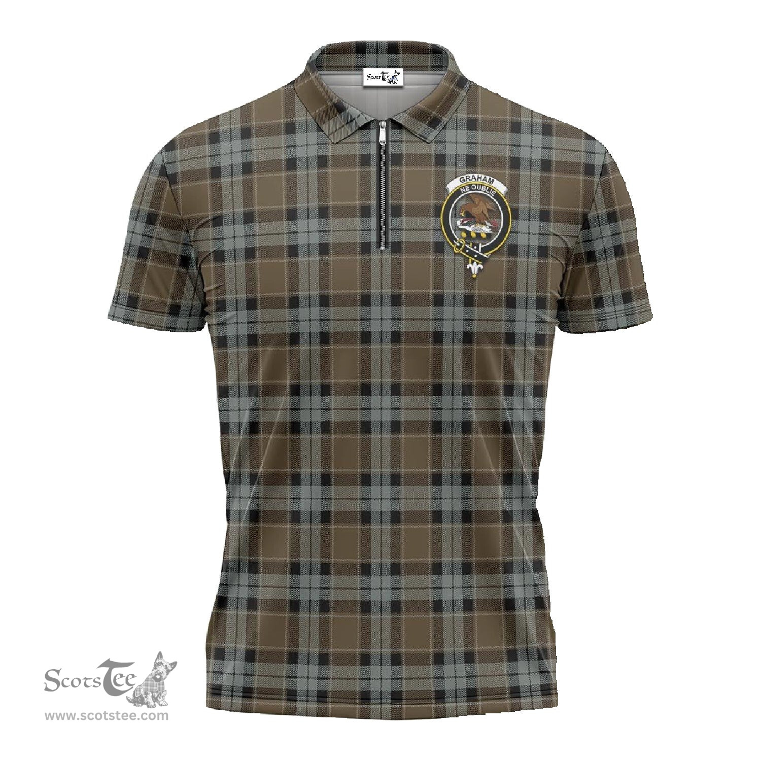 ScotsTee Shop Scottish Graham of Menteith Weathered Clan Crest Tartan Zipper Polo Shirt