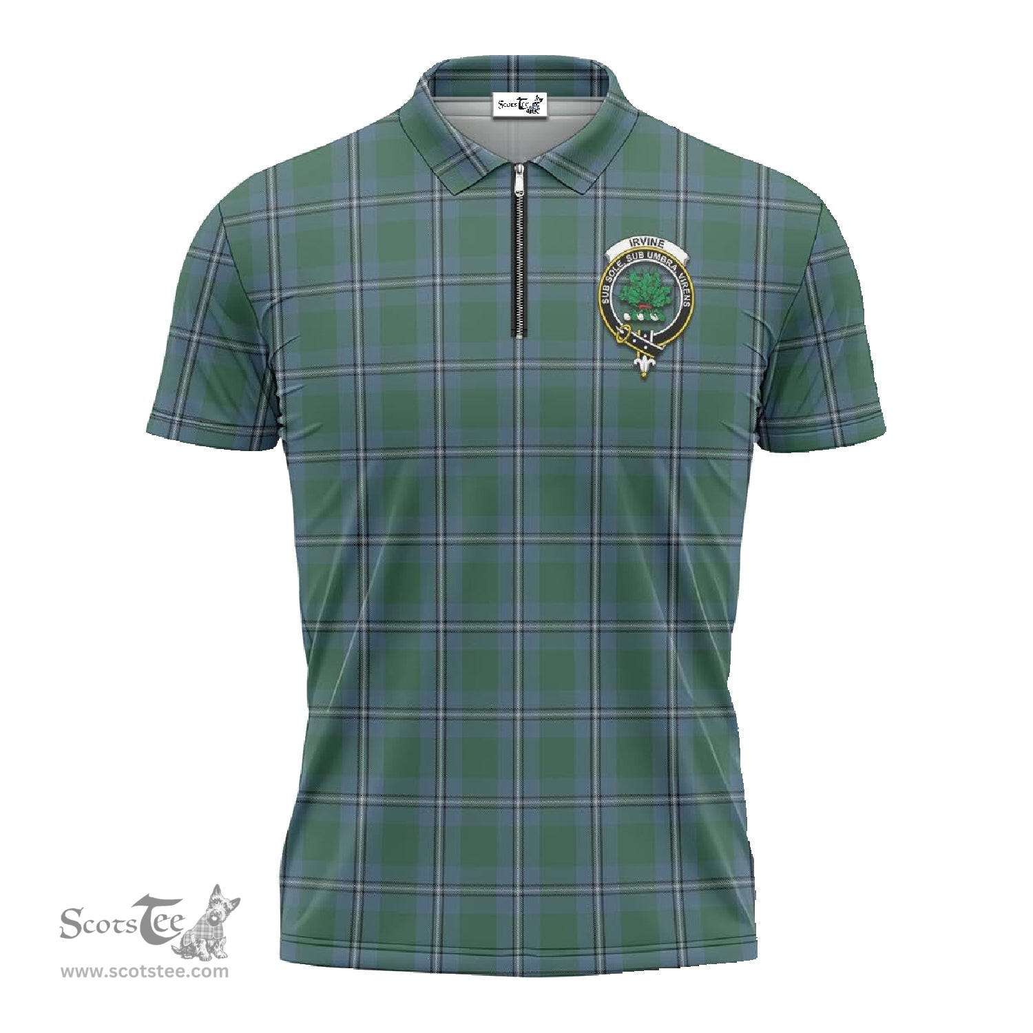 ScotsTee Shop Scottish Irvine of Drum Clan Crest Tartan Zipper Polo Shirt