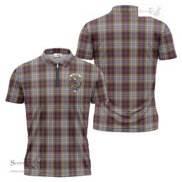ScotsTee Shop Scottish MacInnes Ancient Hunting Clan Crest Tartan Zipper Polo Shirt