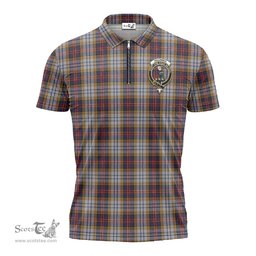 ScotsTee Shop Scottish MacInnes Ancient Hunting Clan Crest Tartan Zipper Polo Shirt