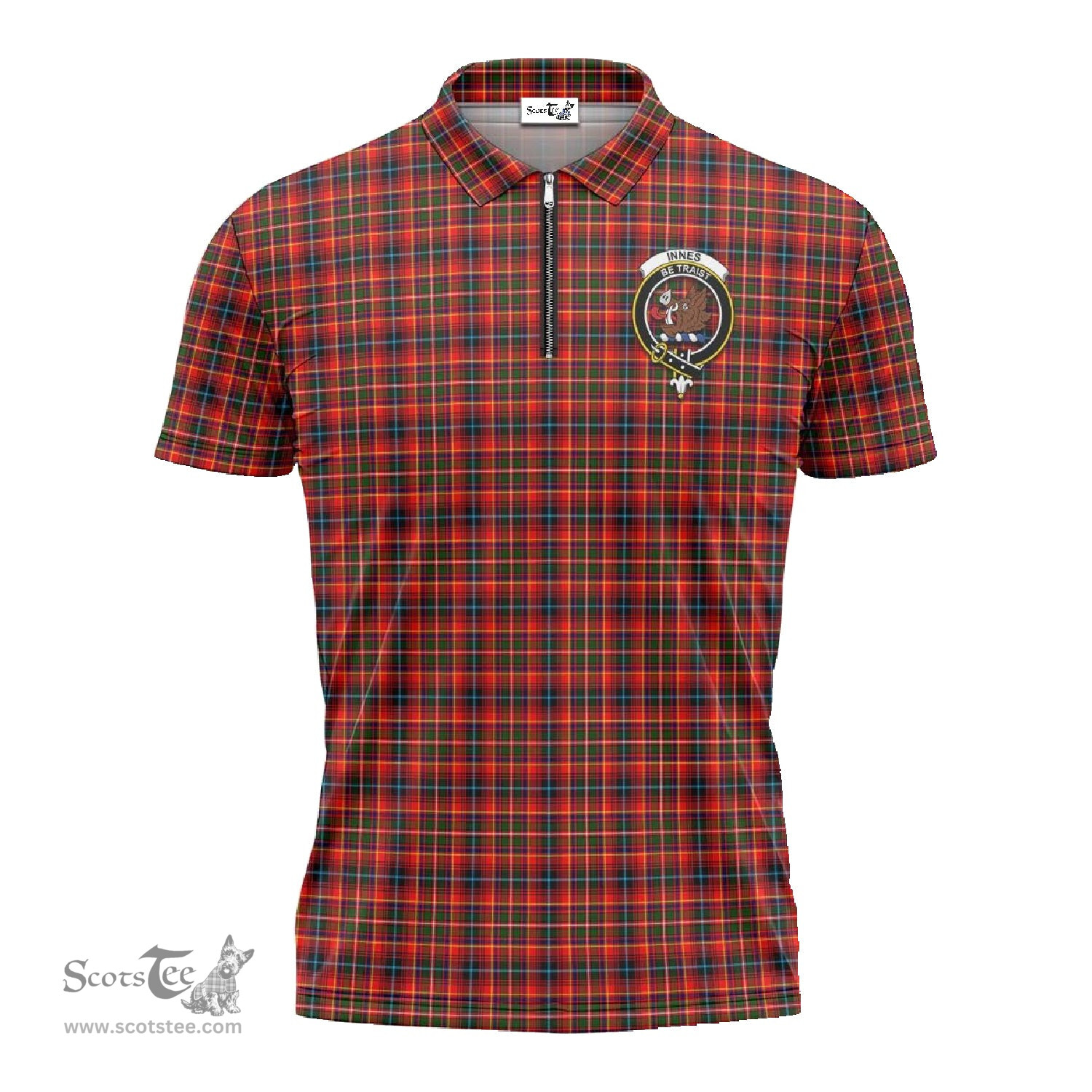 ScotsTee Shop Scottish Innes Modern Clan Crest Tartan Zipper Polo Shirt