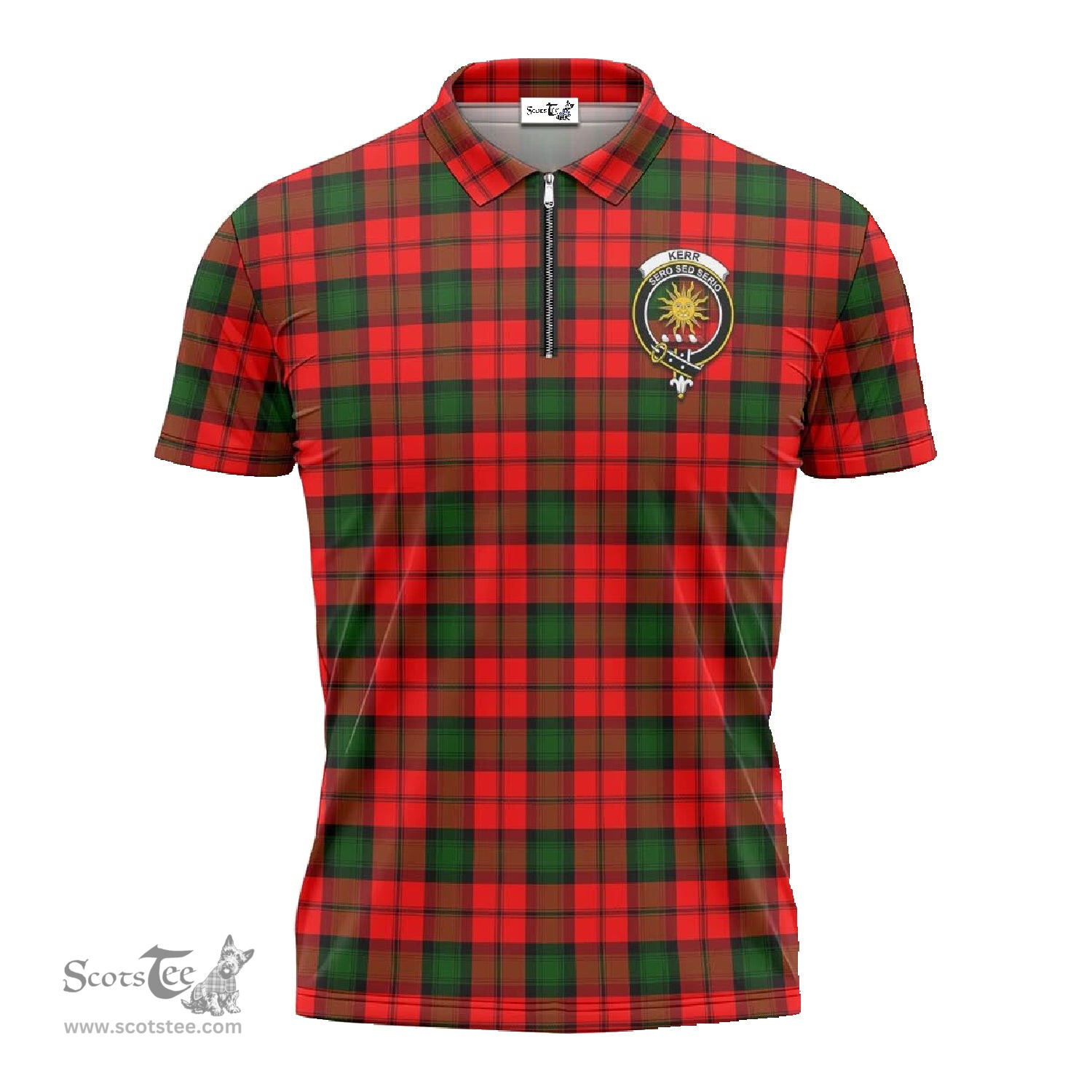 ScotsTee Shop Scottish Kerr Modern Clan Crest Tartan Zipper Polo Shirt