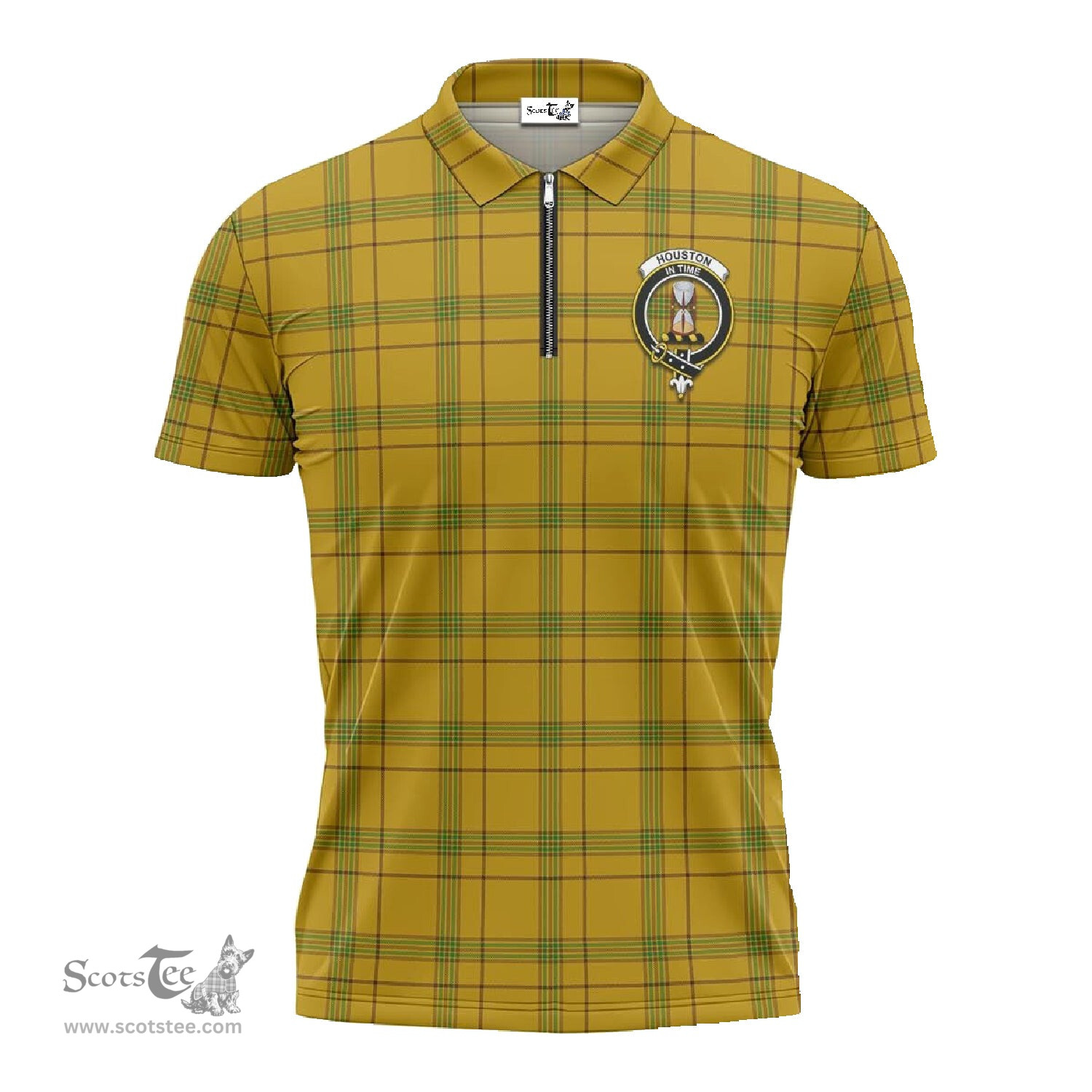 ScotsTee Shop Scottish Houston Clan Crest Tartan Zipper Polo Shirt