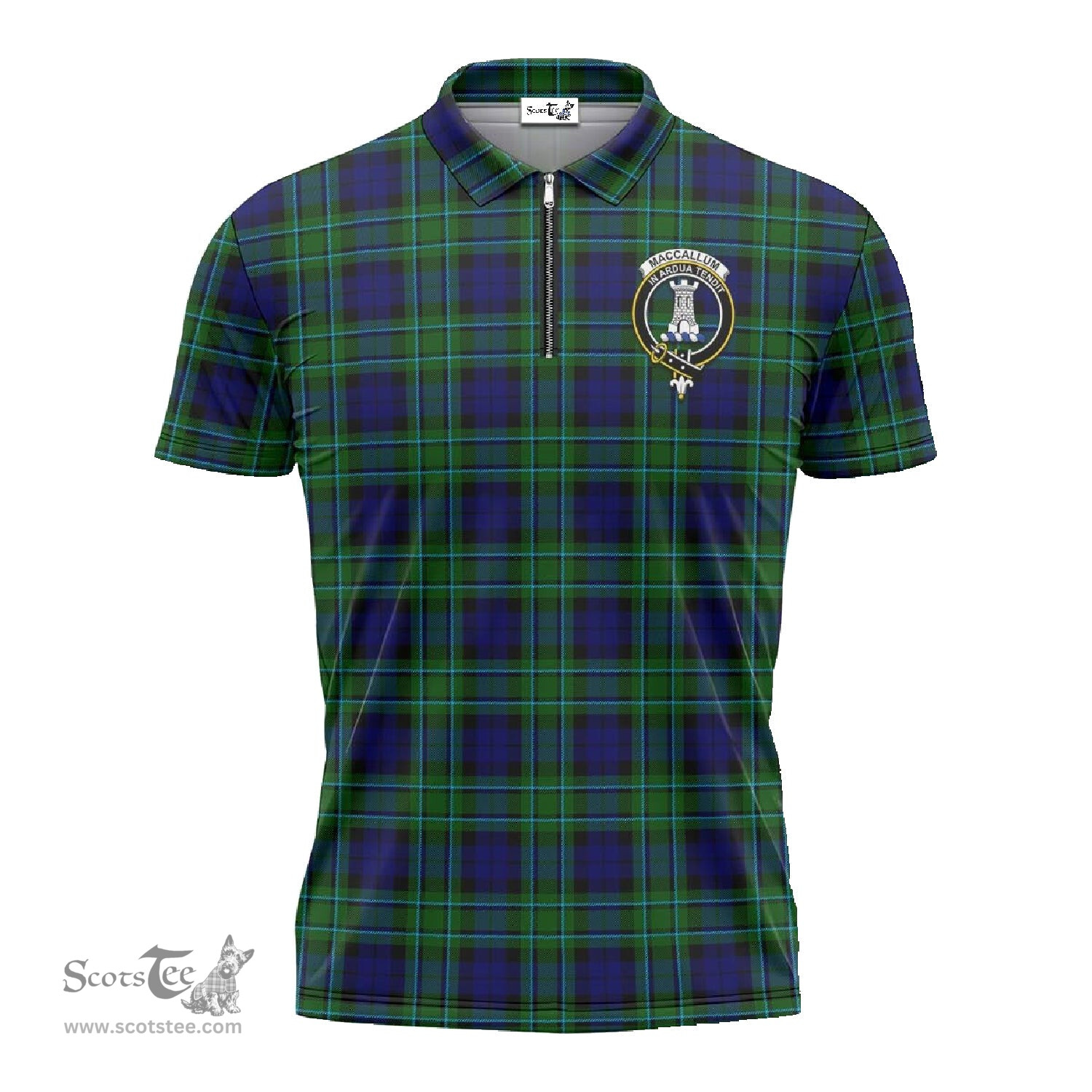 ScotsTee Shop Scottish MacCallum Modern Clan Crest Tartan Zipper Polo Shirt