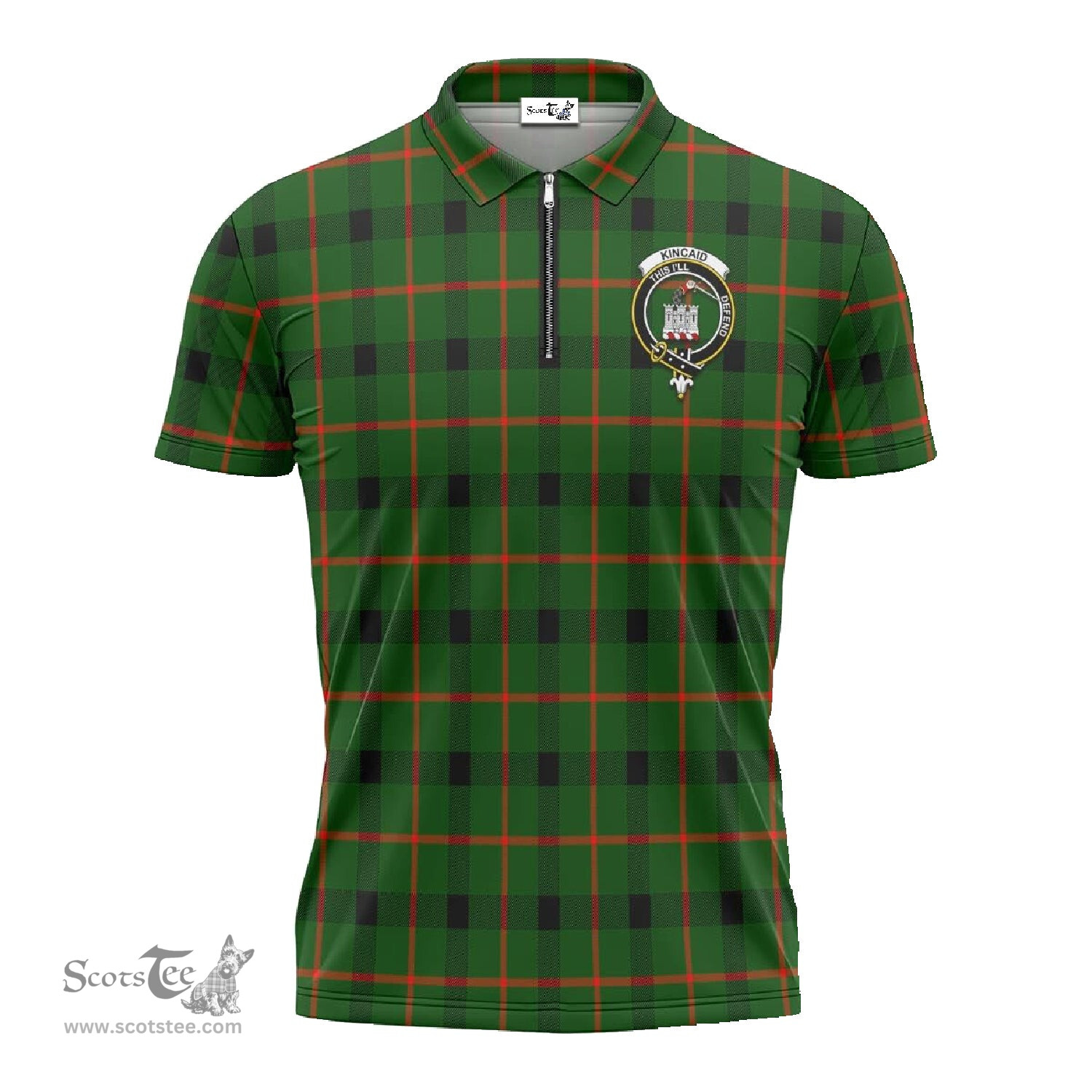 ScotsTee Shop Scottish Kincaid Modern Clan Crest Tartan Zipper Polo Shirt