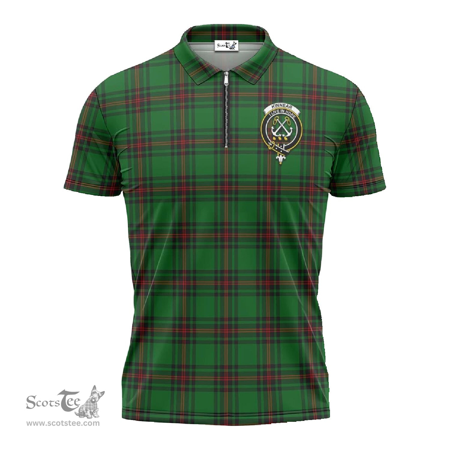 ScotsTee Shop Scottish Kinnear Clan Crest Tartan Zipper Polo Shirt
