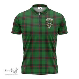ScotsTee Shop Scottish Kinnear Clan Crest Tartan Zipper Polo Shirt