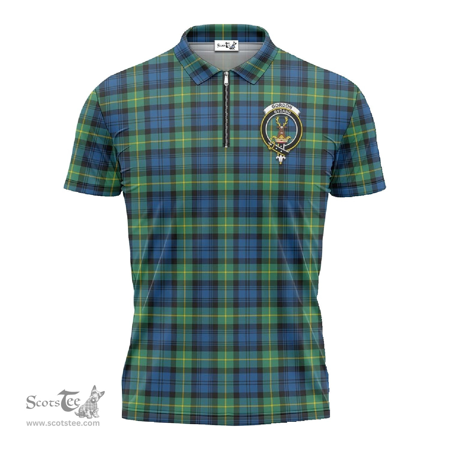 ScotsTee Shop Scottish Gordon Ancient Clan Crest Tartan Zipper Polo Shirt