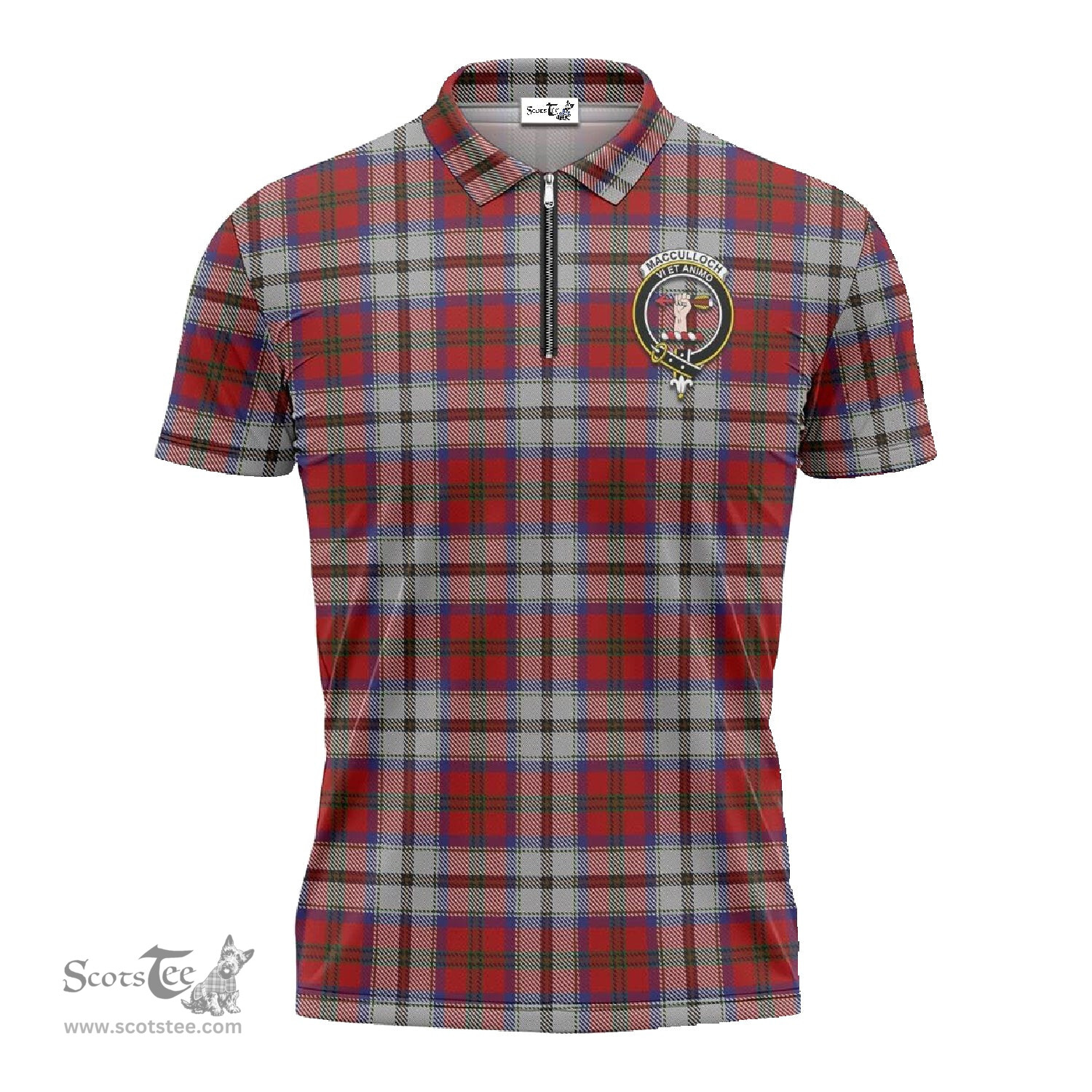 ScotsTee Shop Scottish MacCulloch Dress Clan Crest Tartan Zipper Polo Shirt