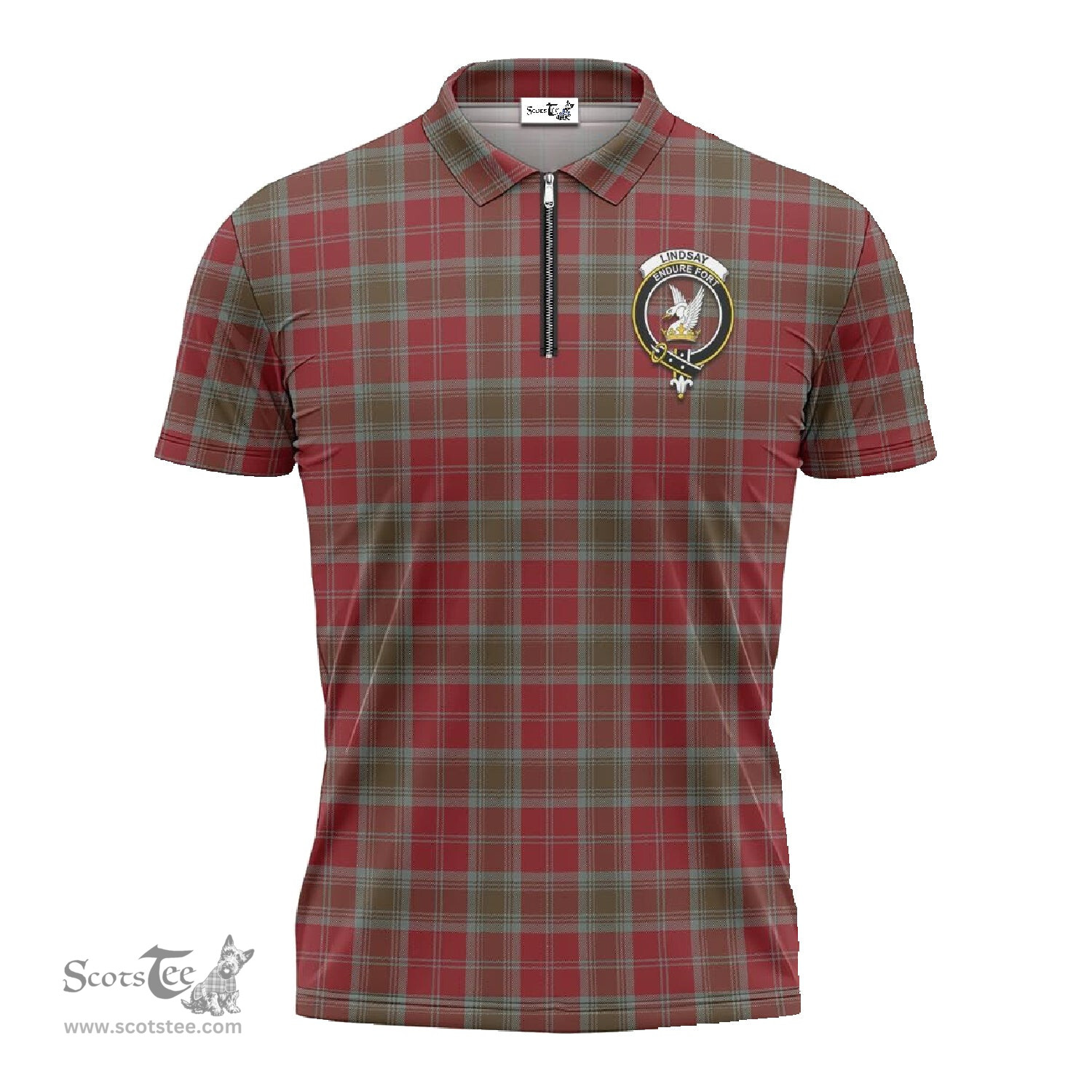 ScotsTee Shop Scottish Lindsay Weathered Clan Crest Tartan Zipper Polo Shirt