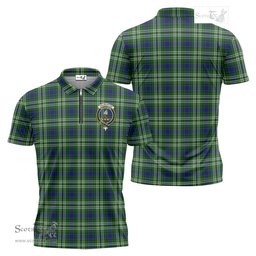 ScotsTee Shop Scottish Haliburton Clan Crest Tartan Zipper Polo Shirt