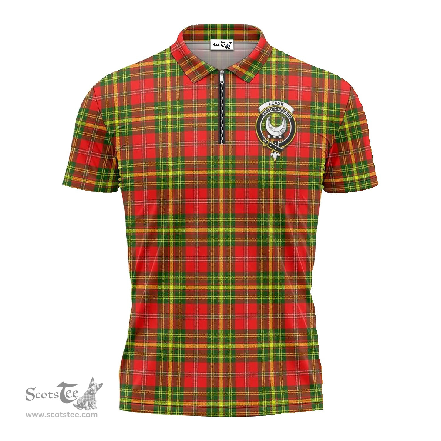 ScotsTee Shop Scottish Leask Modern Clan Crest Tartan Zipper Polo Shirt