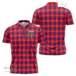 ScotsTee Shop Scottish Hamilton Modern Clan Crest Tartan Zipper Polo Shirt
