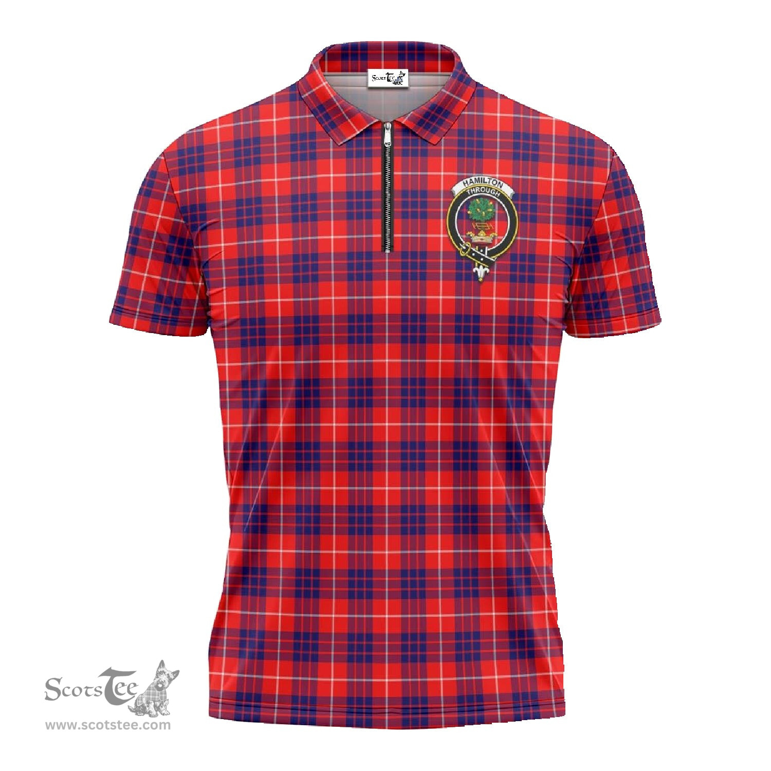 ScotsTee Shop Scottish Hamilton Modern Clan Crest Tartan Zipper Polo Shirt