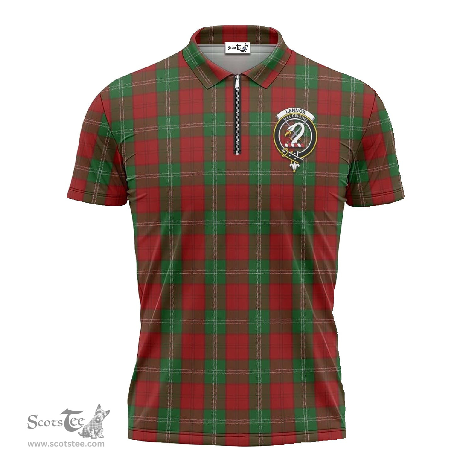 ScotsTee Shop Scottish Lennox Clan Crest Tartan Zipper Polo Shirt