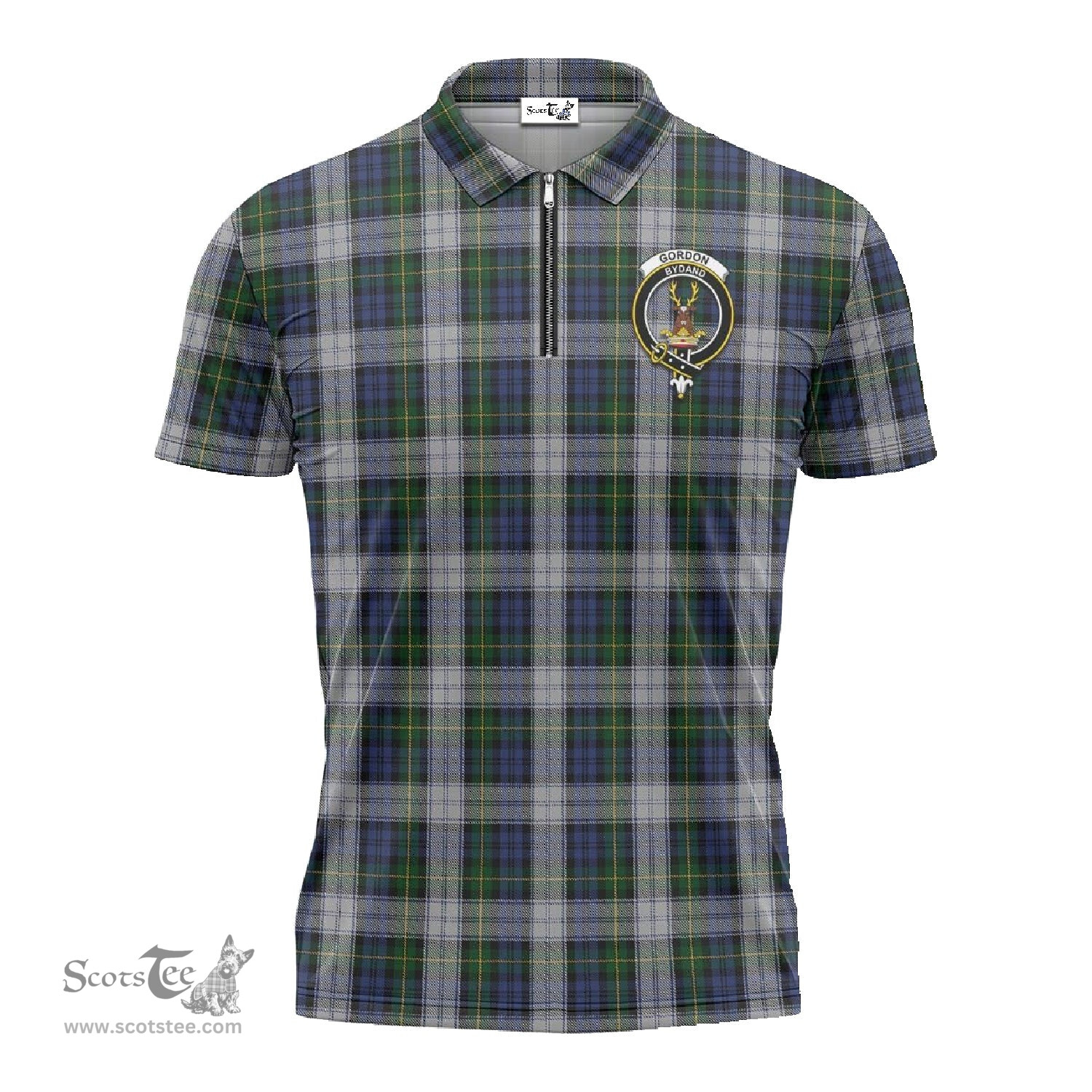 ScotsTee Shop Scottish Gordon Dress Clan Crest Tartan Zipper Polo Shirt