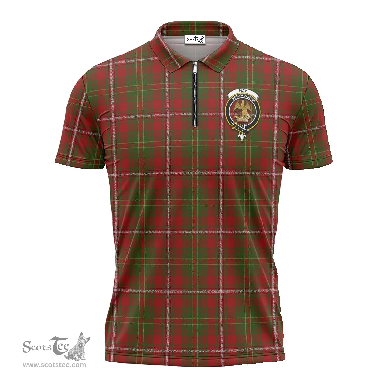 ScotsTee Shop Scottish Hay Clan Crest Tartan Zipper Polo Shirt
