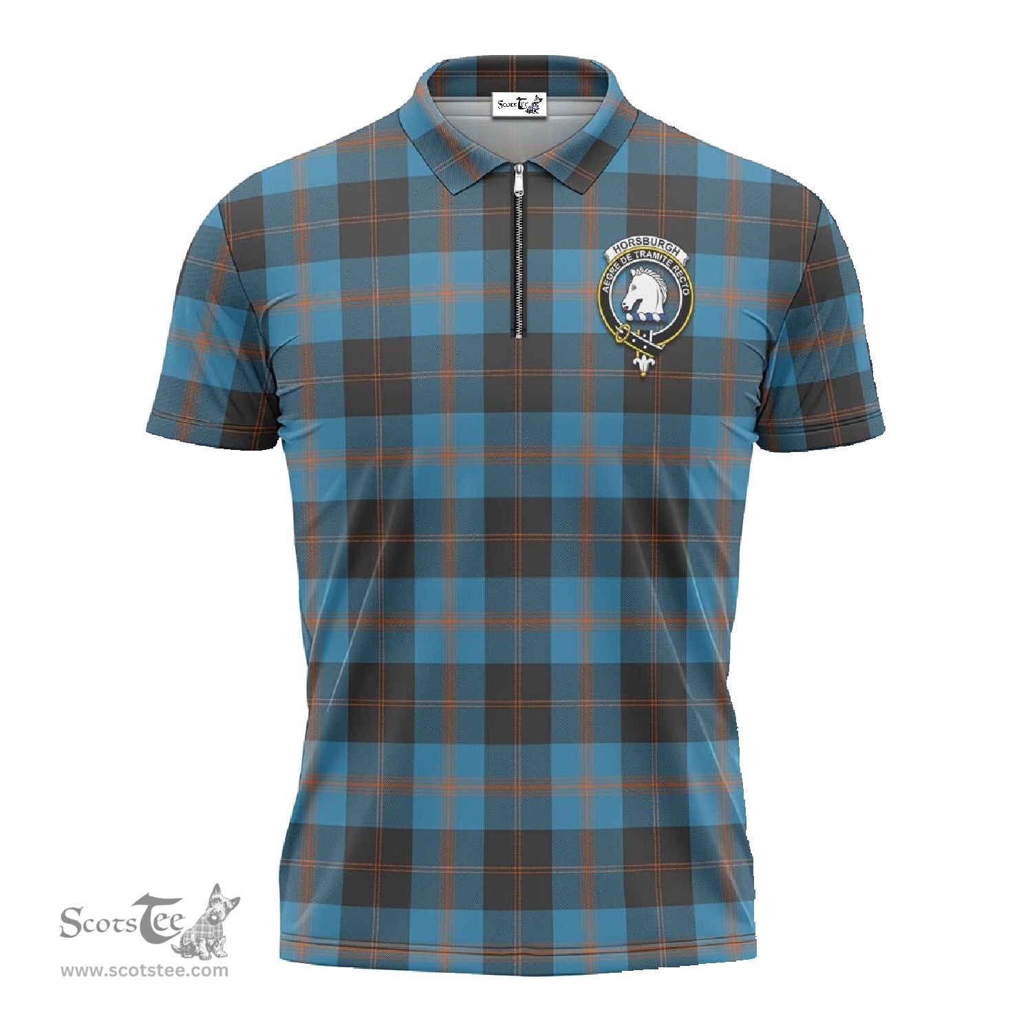 ScotsTee Shop Scottish Horsburgh Clan Crest Tartan Zipper Polo Shirt