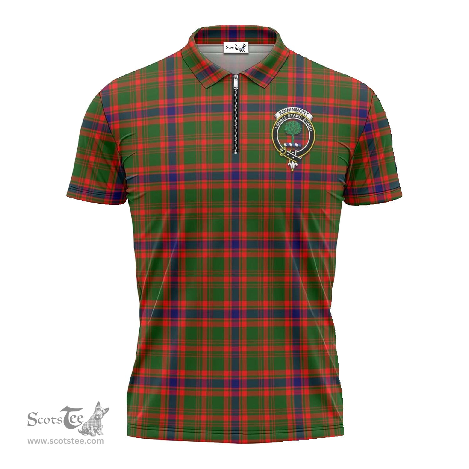 ScotsTee Shop Scottish Kinninmont Clan Crest Tartan Zipper Polo Shirt