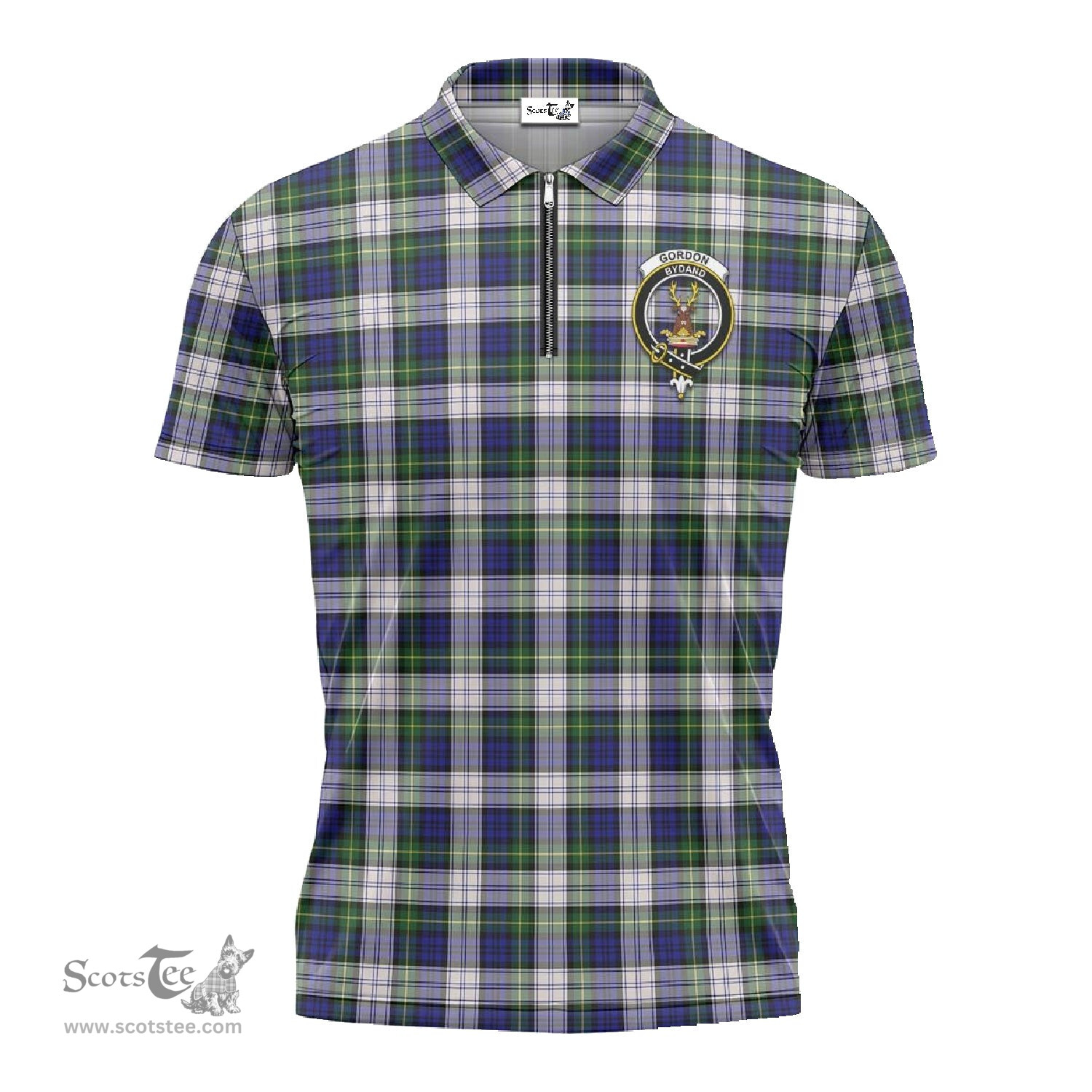 ScotsTee Shop Scottish Gordon Dress Modern Clan Crest Tartan Zipper Polo Shirt